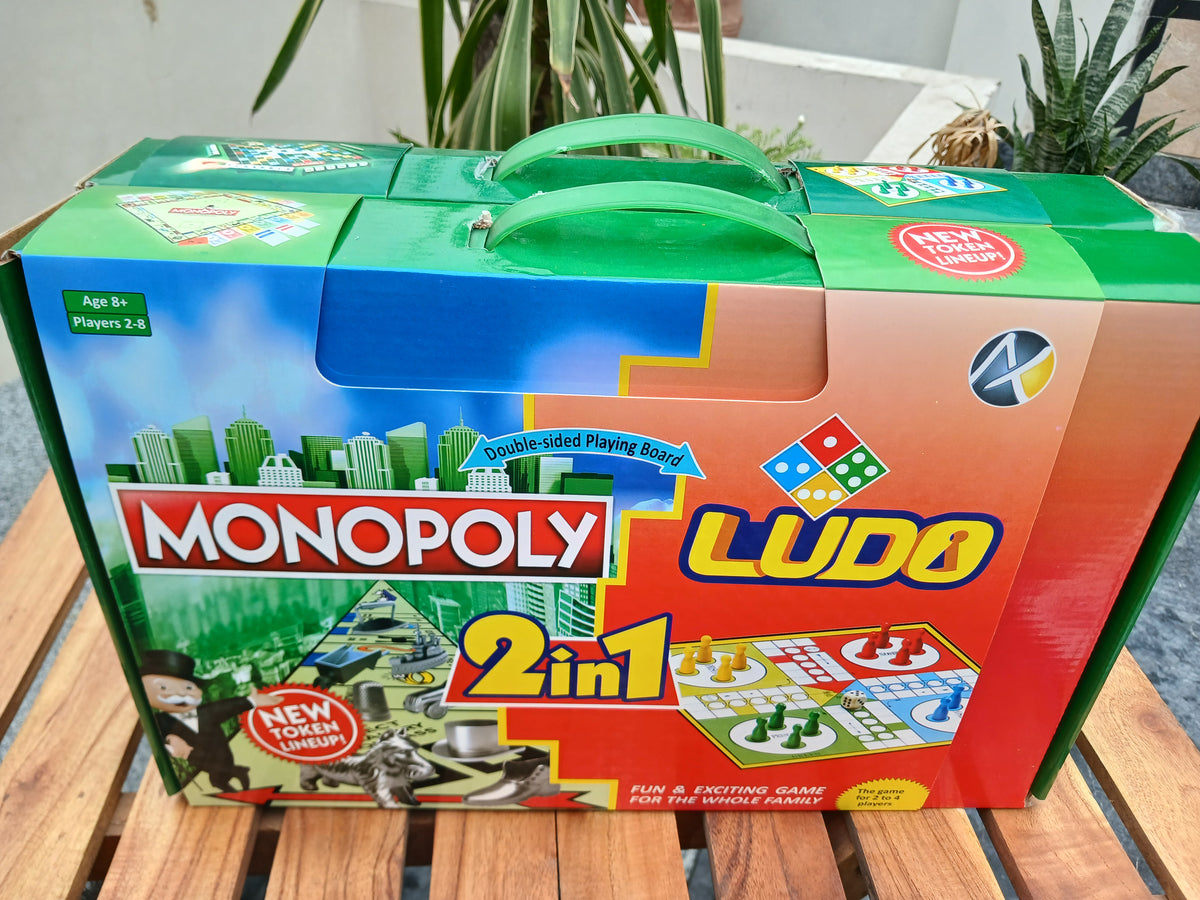 2-in-1 Monopoly and Ludo Classic Family Board Game Set///Premium 2-in-1 Scrabble Original and Ludo Vocabulary & Strategy Board Game