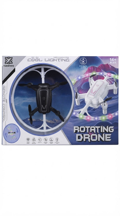 Rotating Drone with Multicolor LED Lights – Remote Control Flying Toy.