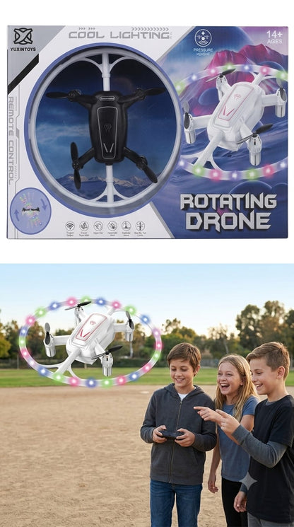 Rotating Drone with Multicolor LED Lights – Remote Control Flying Toy.