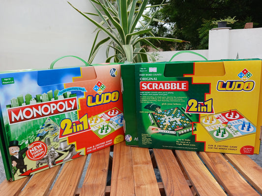 2-in-1 Monopoly and Ludo Classic Family Board Game Set///Premium 2-in-1 Scrabble Original and Ludo Vocabulary & Strategy Board Game