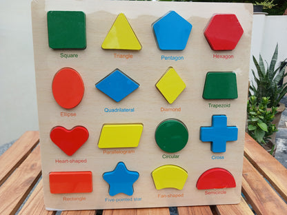 Wooden Shape Puzzle, 16 Geometric Shapes | Minha Toy's