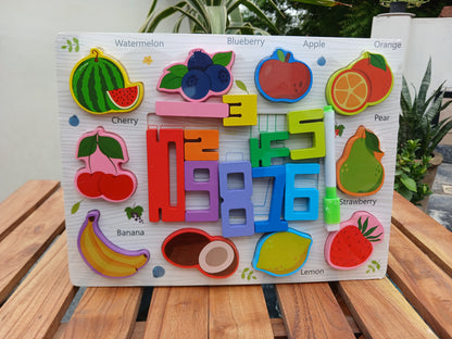 Wooden Animals & Numbers Puzzle Board 2 in 1