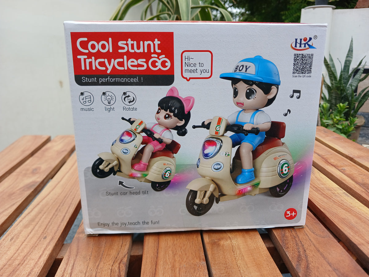 Cool Stunt Tricycle Ride-On Toy – 360° Rotating Musical & Light-Up Stunt Bike for Kids
