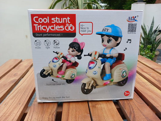 Cool Stunt Tricycle Ride-On Toy – 360° Rotating Musical & Light-Up Stunt Bike for Kids