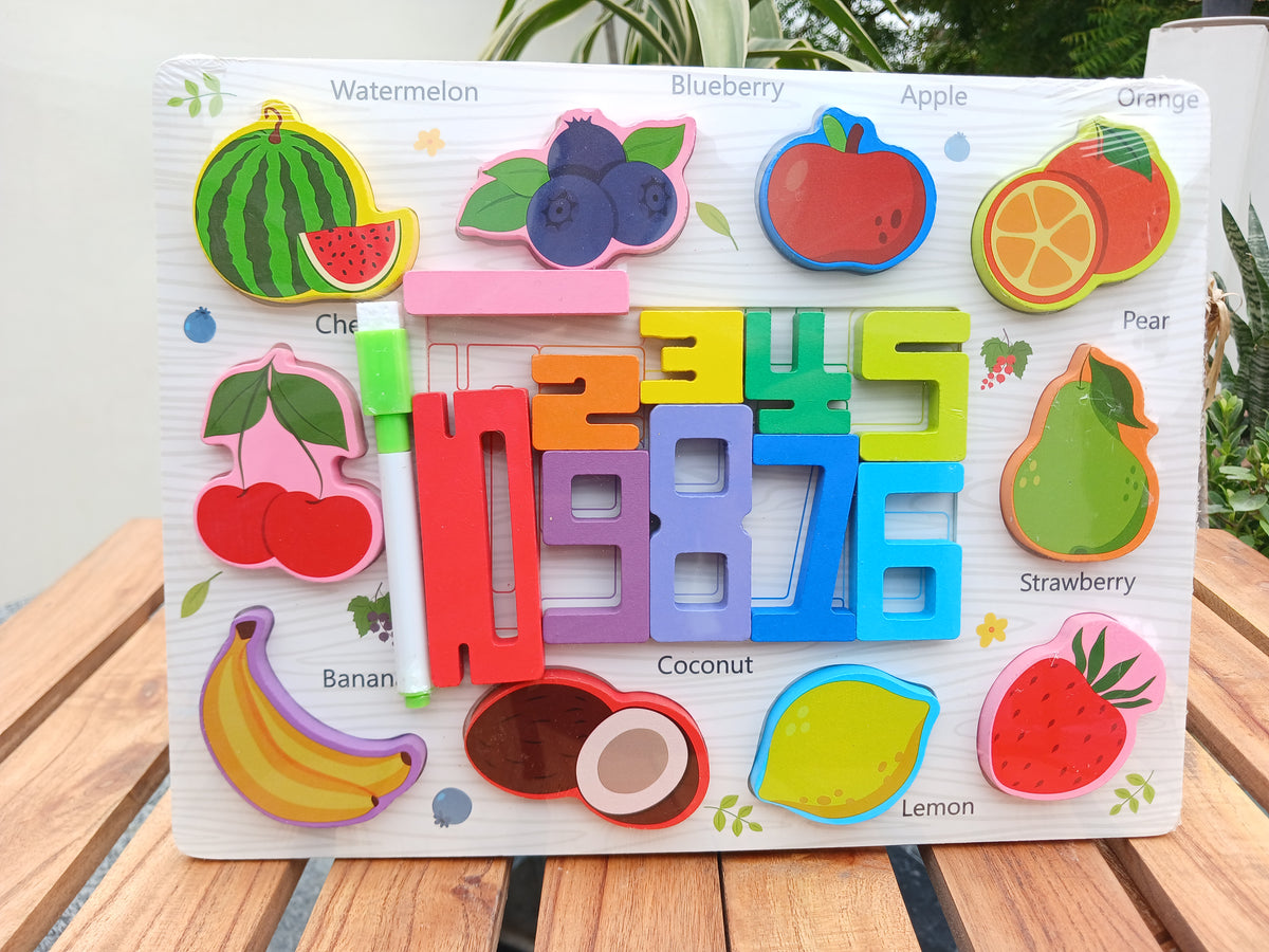 Wooden Animals & Numbers Puzzle Board 2 in 1