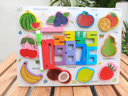 Wooden Animals & Numbers Puzzle Board 2 in 1