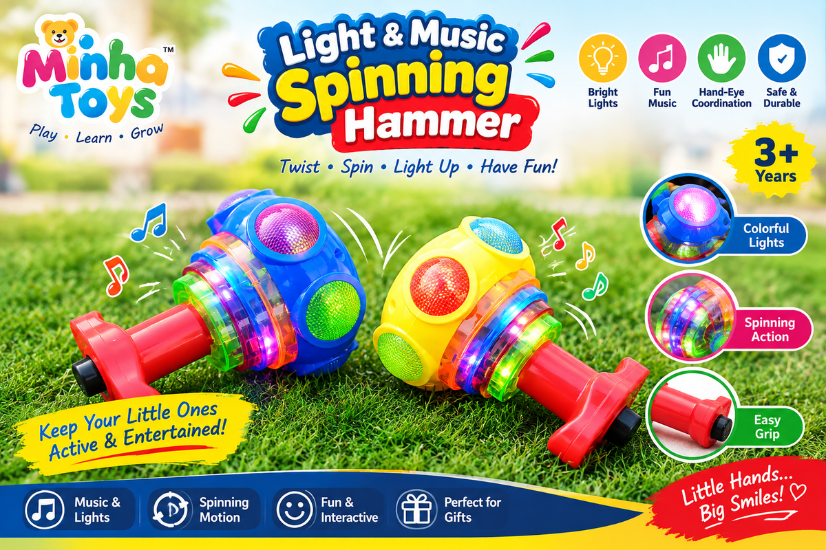 Light & Music Spinning Hammer Toy – Colorful Interactive Musical Hammer for Kids 3+