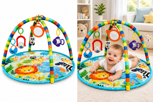 Baby Play Gym Mat with Hanging Toys – Foldable Sensory Activity Mat