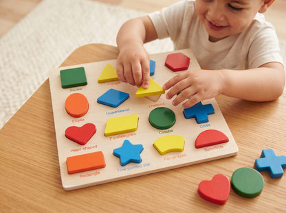Wooden Shape Puzzle, 16 Geometric Shapes | Minha Toy's