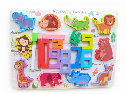 Wooden Animals & Numbers Puzzle Board 2 in 1